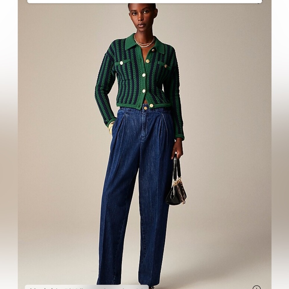 NEW J.Crew Tapered Pleated Barrel Adjustable Waist in 1984 Rigid Denim, Size 34